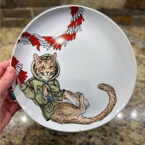 West elm dinner plate dapper animals, Rachel kozlowski, mountain lion Christmas